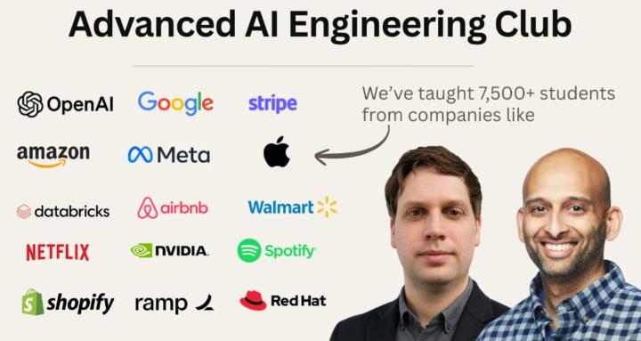 AI Engineering Club social proof with Isaac Flath, Hamel Husain, and student company logos